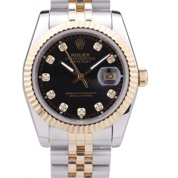 Aaa replica watch Dial Diamonds Bezel Ribbed Datejust 7453 Rolex Black 0708